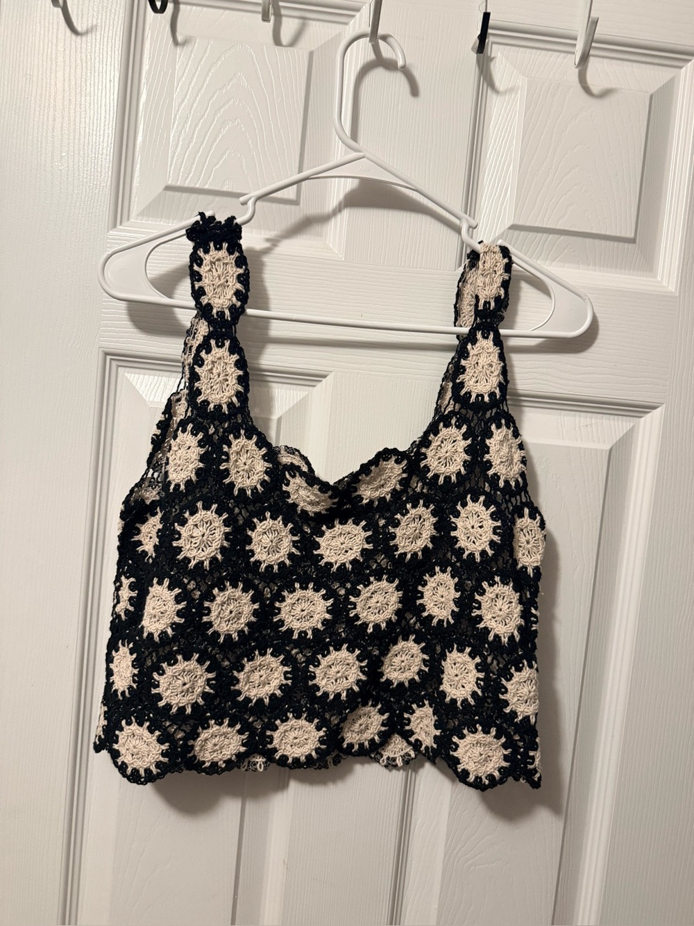 Handmade Crochet Tank Top - Black & Cream